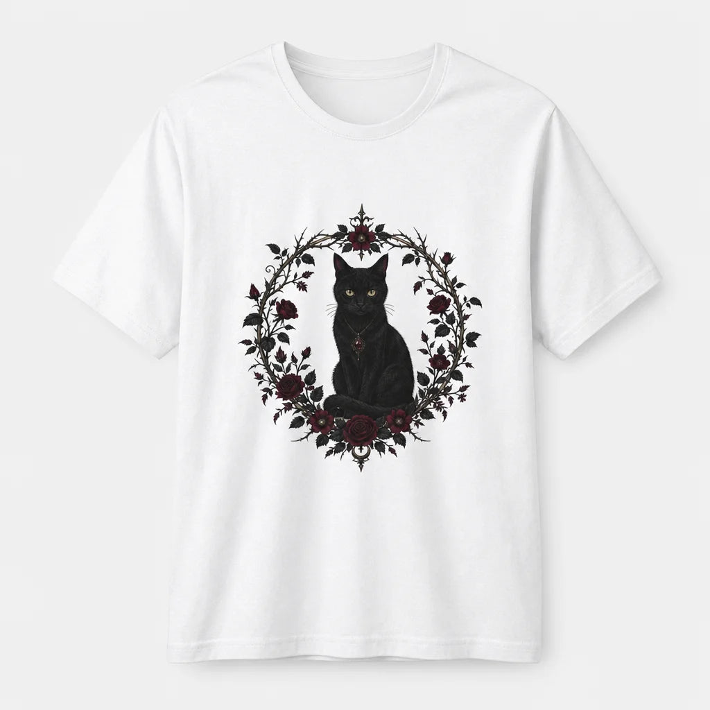Black Cat Thorny Frame T-Shirt — product demo image