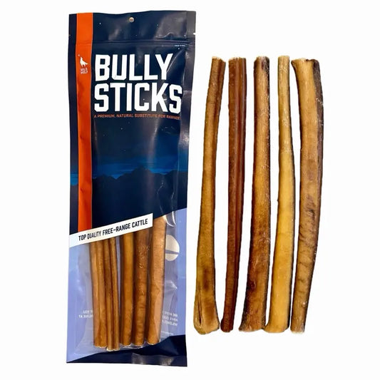 12-Inch Bully Sticks (8Oz./~5 Sticks) Healthy, All-Natural, Long-Lasting Dog Chew Bones - Low Odor - Mixed Thickness - Lab-Tested, Hand-Inspected and Packed with Love in the USA - High Protein Treats - Beef Remedy Chews