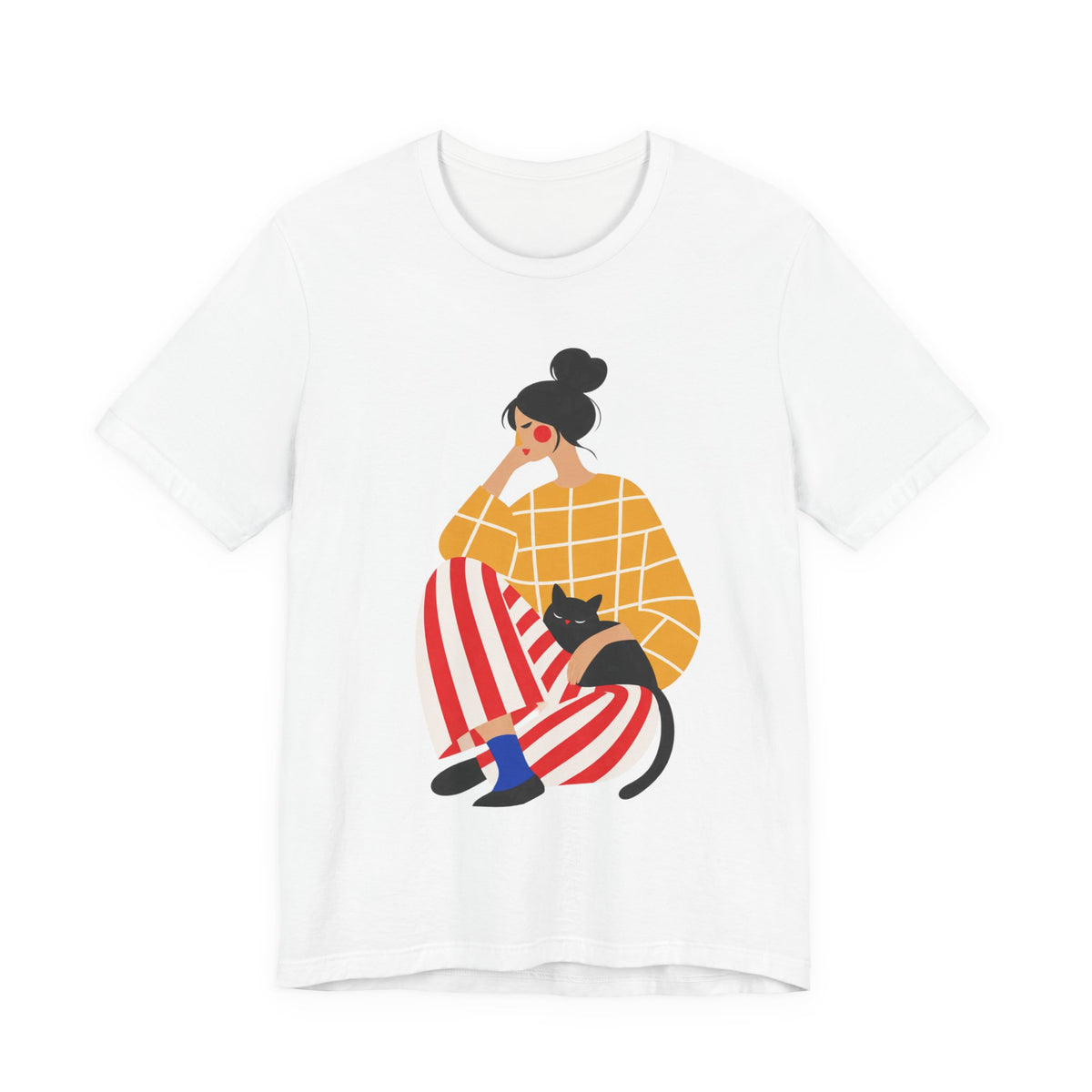 Woman and Cat Art Graphic Tee