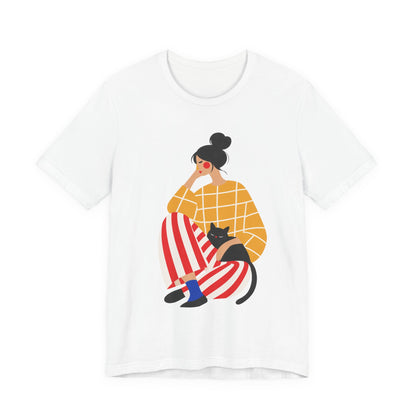 Woman and Cat Art Graphic Tee