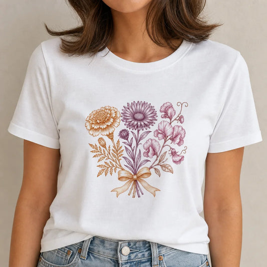 Birth Month Wildflowers T-Shirt — product demo image