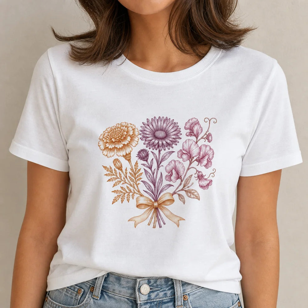 Birth Month Wildflowers T-Shirt — product demo image
