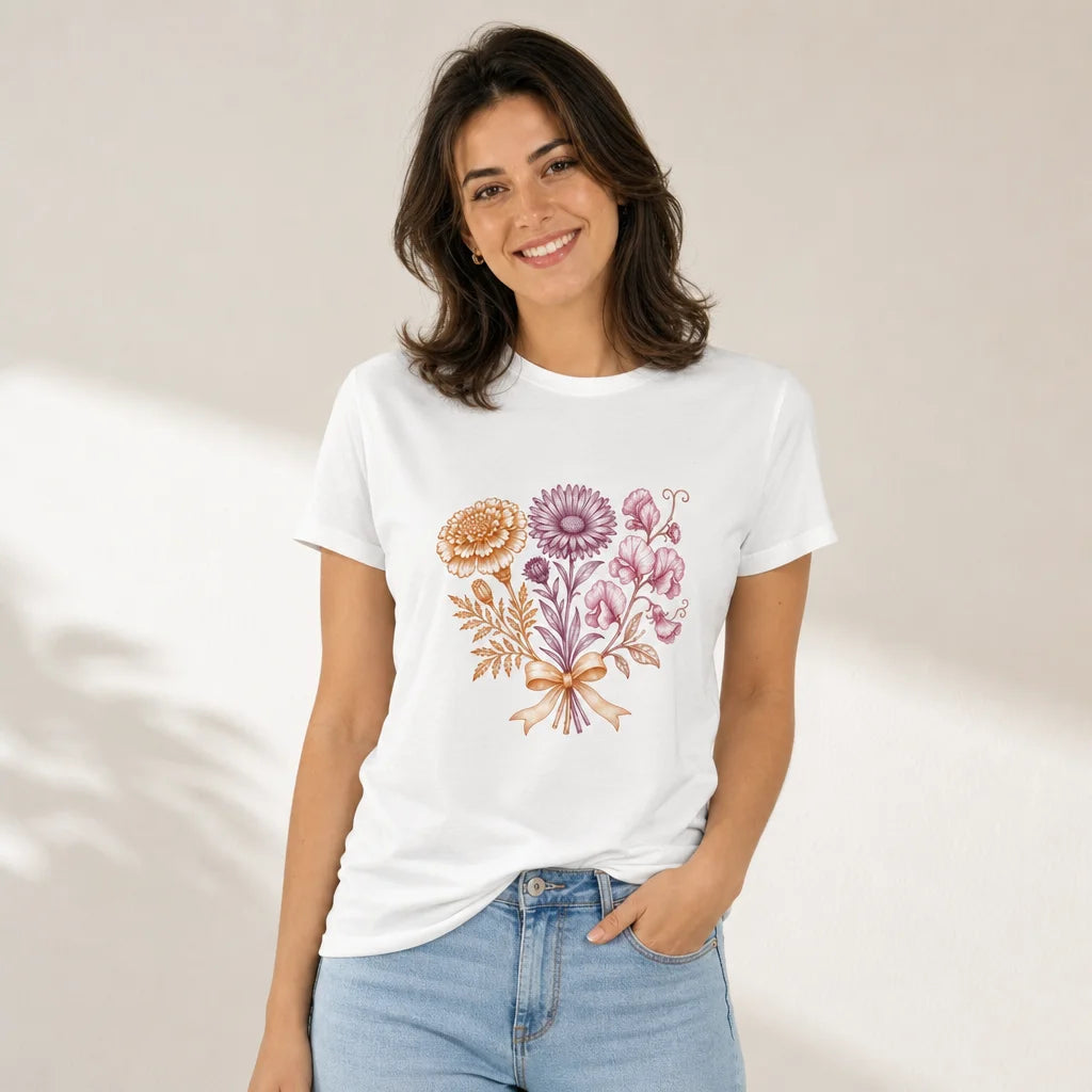 Birth Month Wildflowers T-Shirt — product demo image