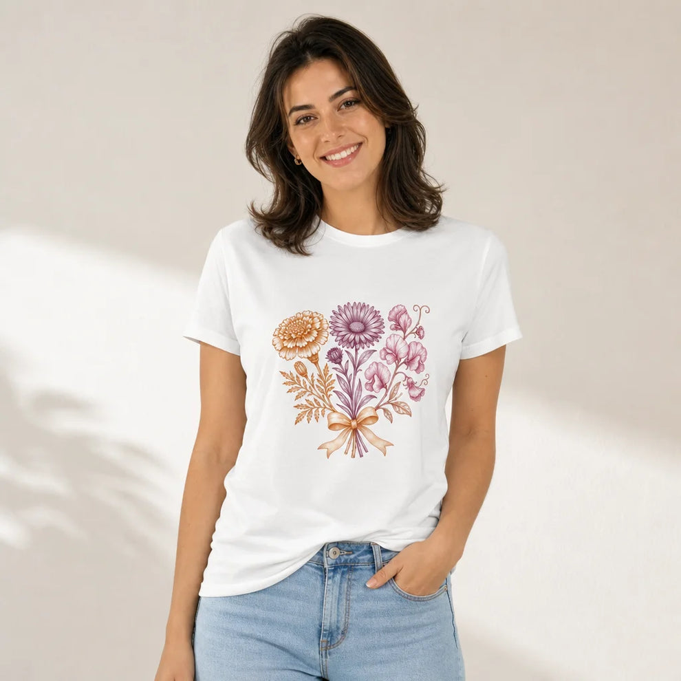 Birth Month Wildflowers T-Shirt — product demo image