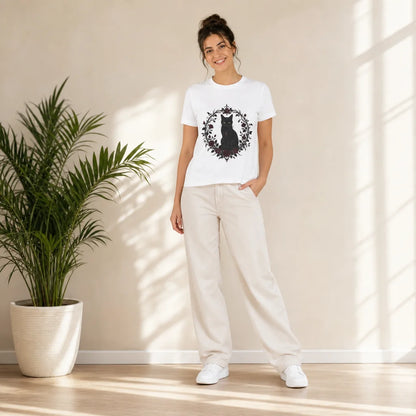 Black Cat Thorny Frame T-Shirt — product demo image