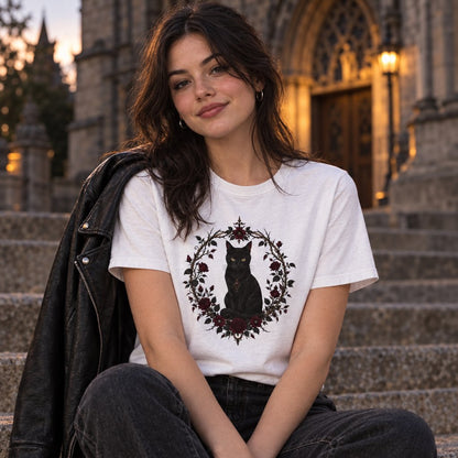 Black Cat Thorny Frame T-Shirt — worn day to day