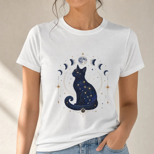 Celestial Zodiac Cat T-Shirt — product demo image