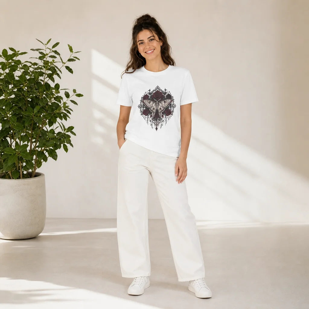 Dark Botanicals and Moth T-Shirt — product demo image