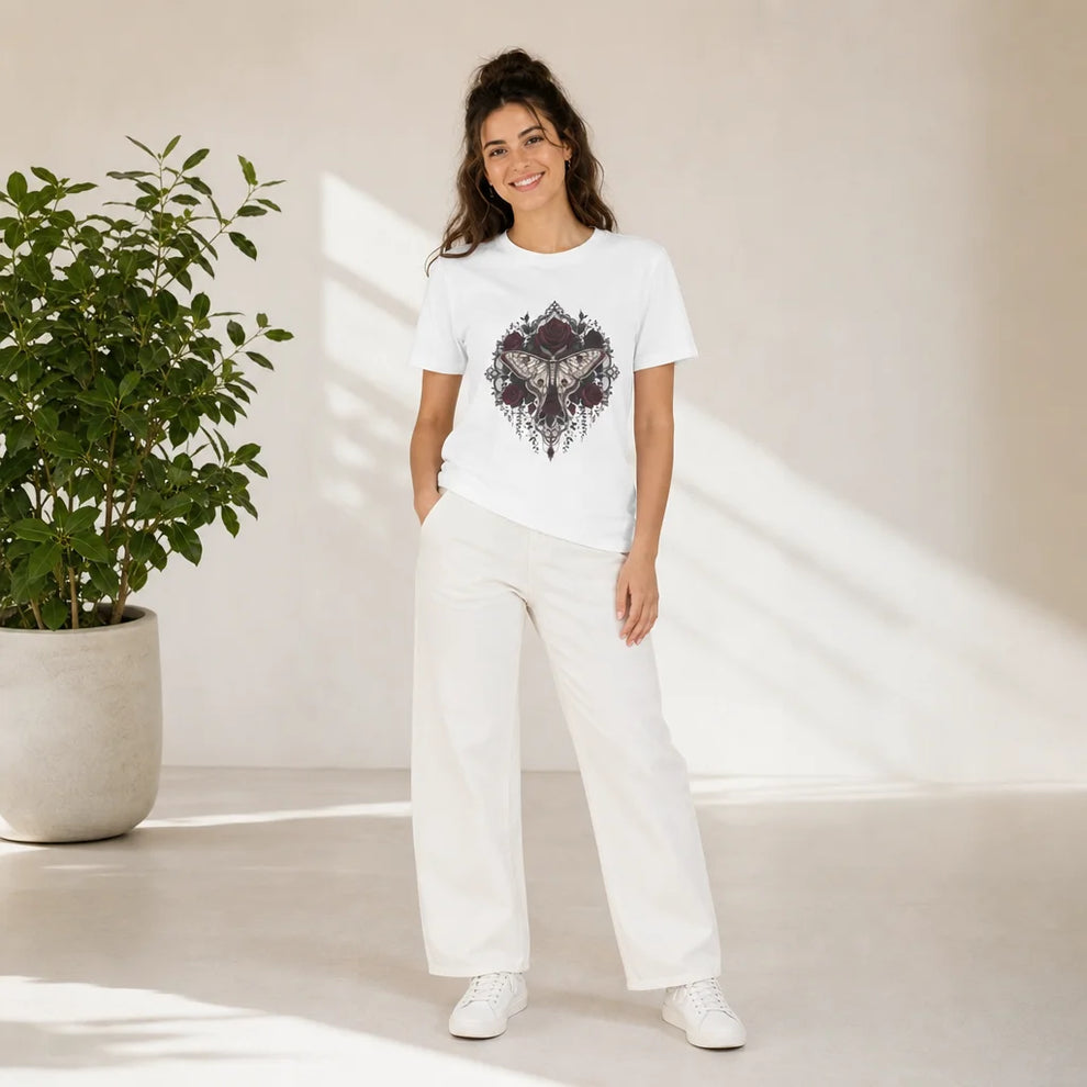 Dark Botanicals and Moth T-Shirt — product demo image