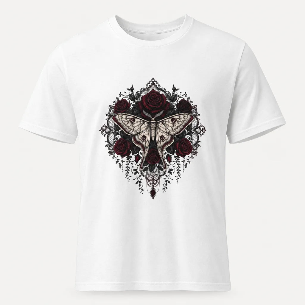 Dark Botanicals and Moth T-Shirt — product demo image