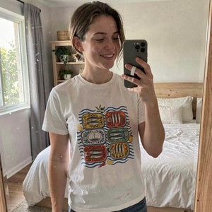 Mediterranean Tinned Fish T-Shirt — customer wearing (UGC style)