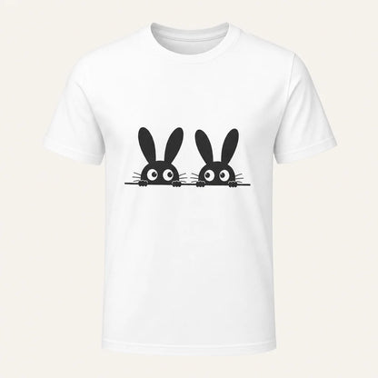 Peeking Bunnies White Graphic Tee — product demo image