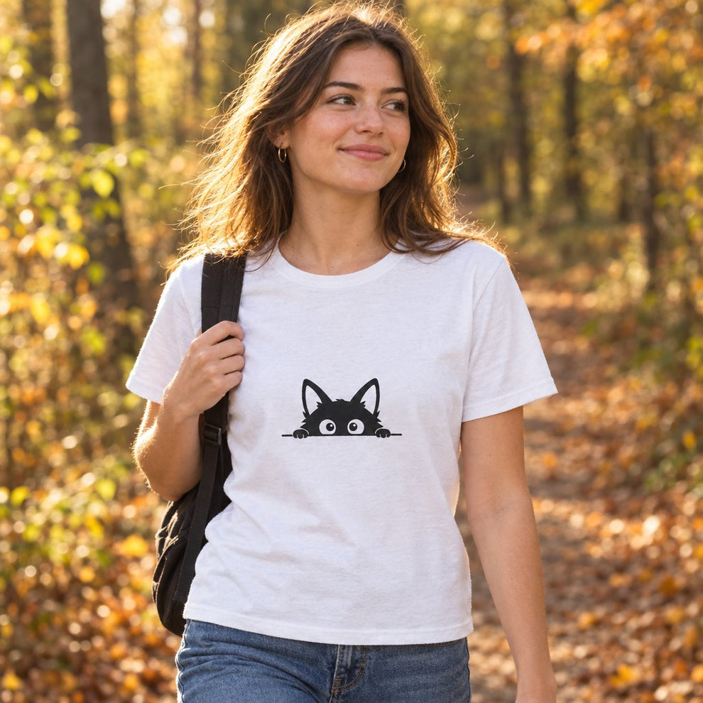 Peeking Fox White Graphic Tee — worn day to day