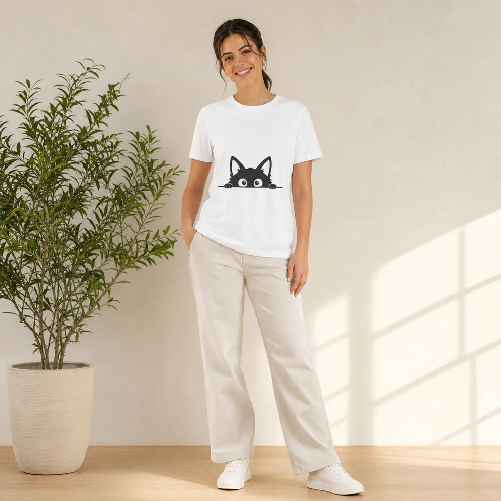 Peeking Fox White Graphic Tee — product demo image