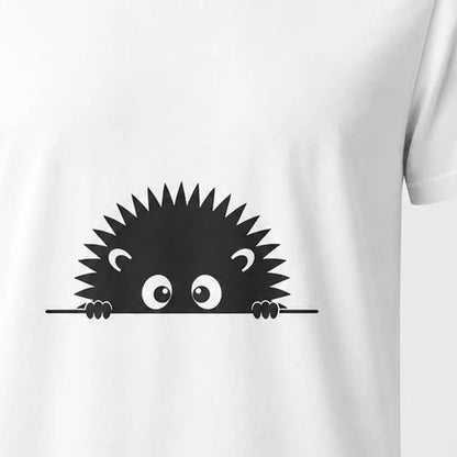 Peeking Hedgehogs T-Shirt — close-up of the printed design