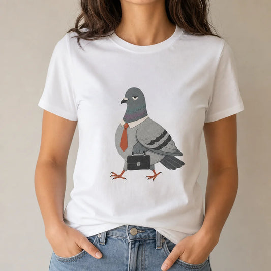 Pigeon Commuting T-Shirt — product demo image