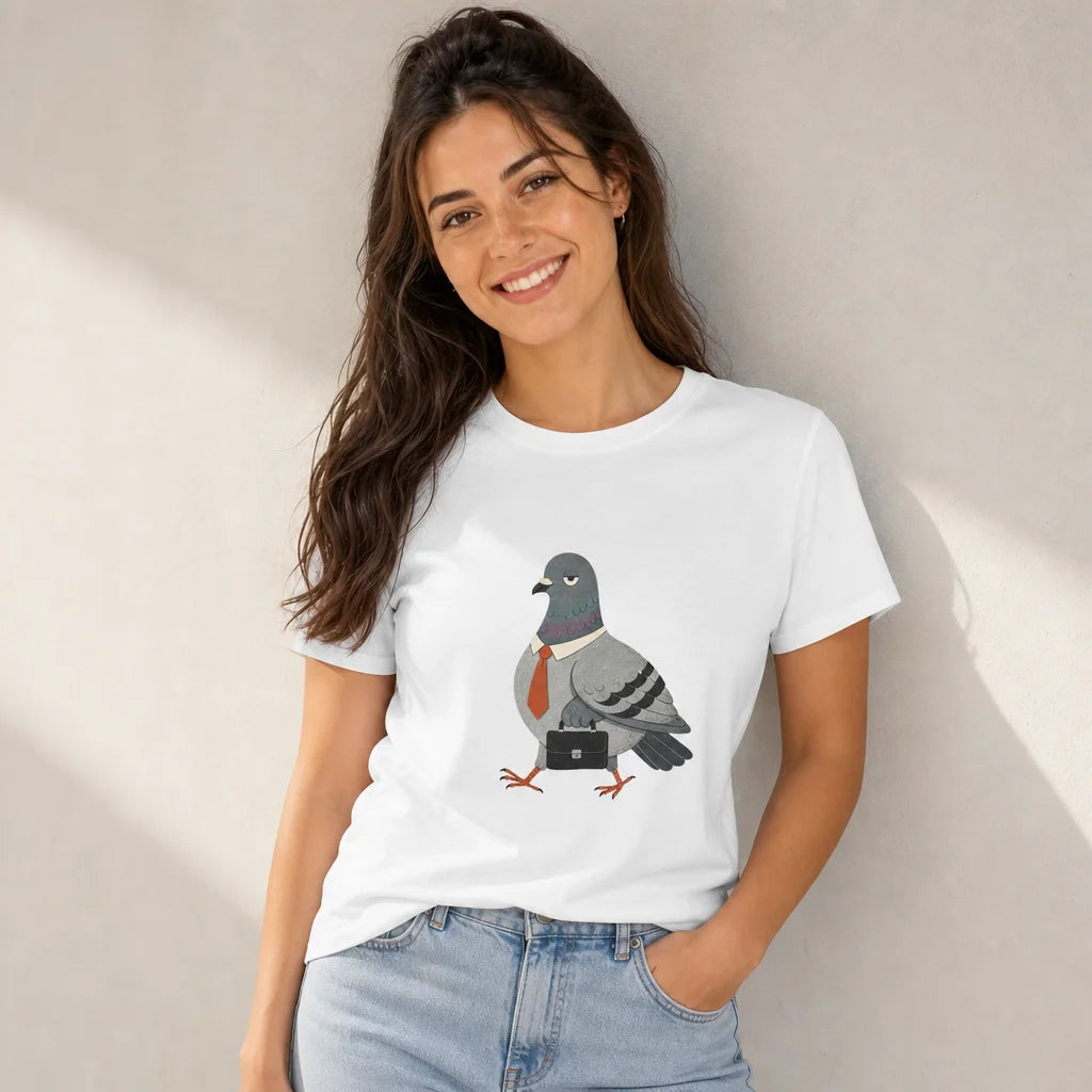 Pigeon Commuting T-Shirt — product demo image