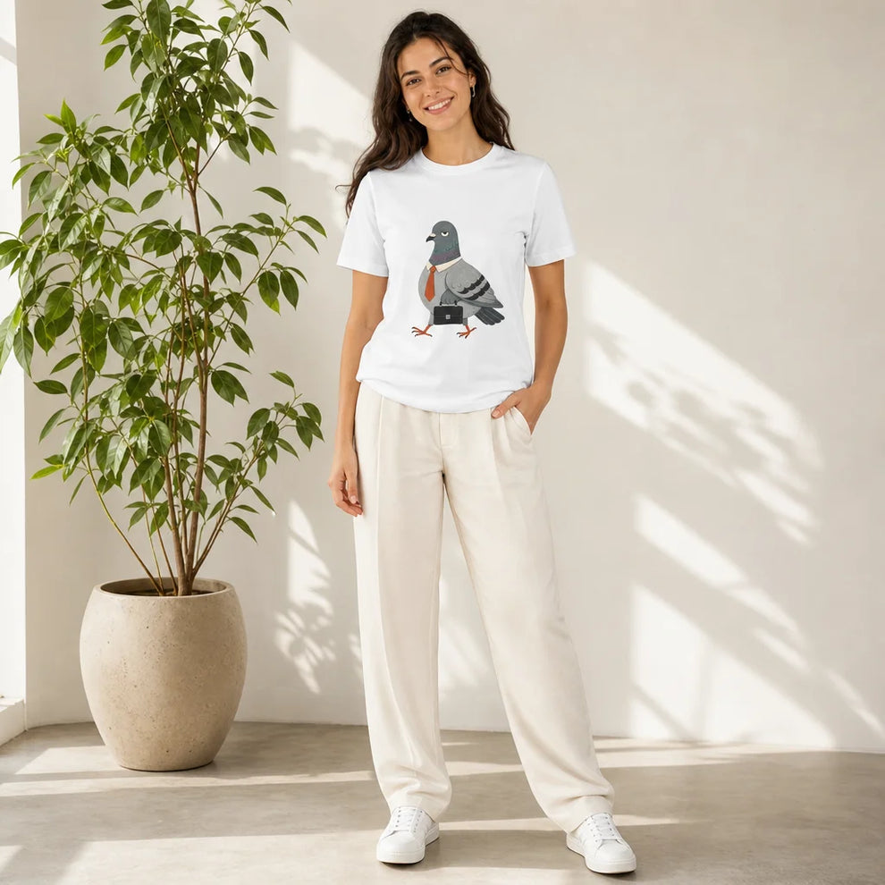 Pigeon Commuting T-Shirt — product demo image
