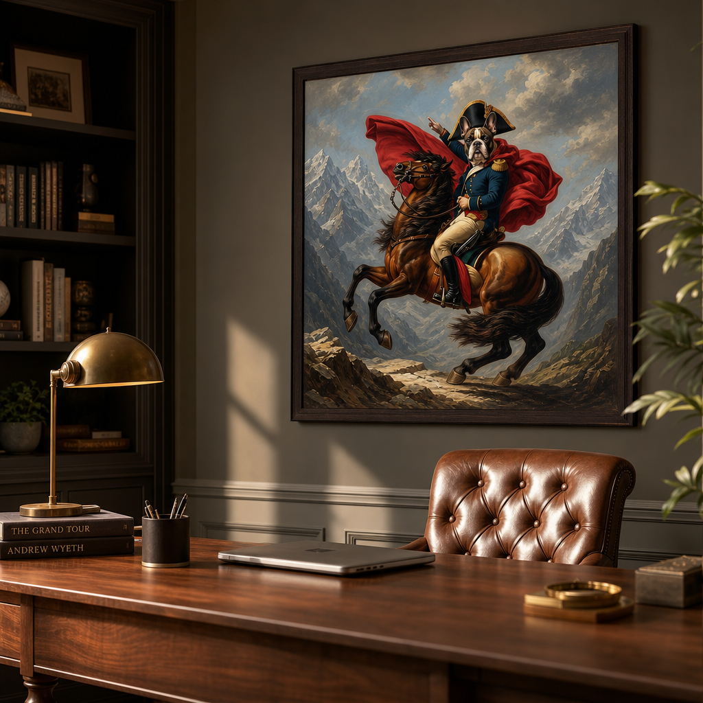 Napoleon Crossing the Alps Dog Wall Art Your Favorite Dog, Crowned in Neoclassic Glory