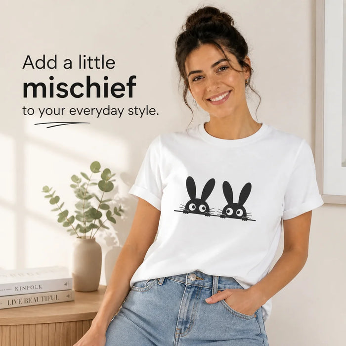 Peeking Bunnies White Graphic Tee Add a little mischief to your everyday style