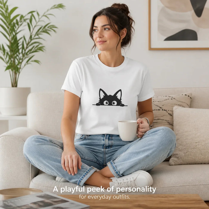 Peeking Fox White Graphic Tee A playful peek of personality for everyday outfits