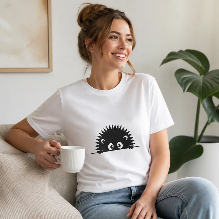 Peeking Hedgehogs T-Shirt Add playful personality to everyday outfits with a soft peeking hedgehog tee