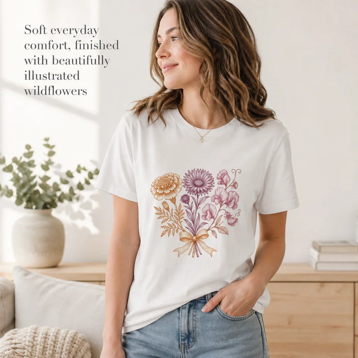 Birth Month Wildflowers T-Shirt Soft everyday comfort, finished with beautifully illustrated wildflowers