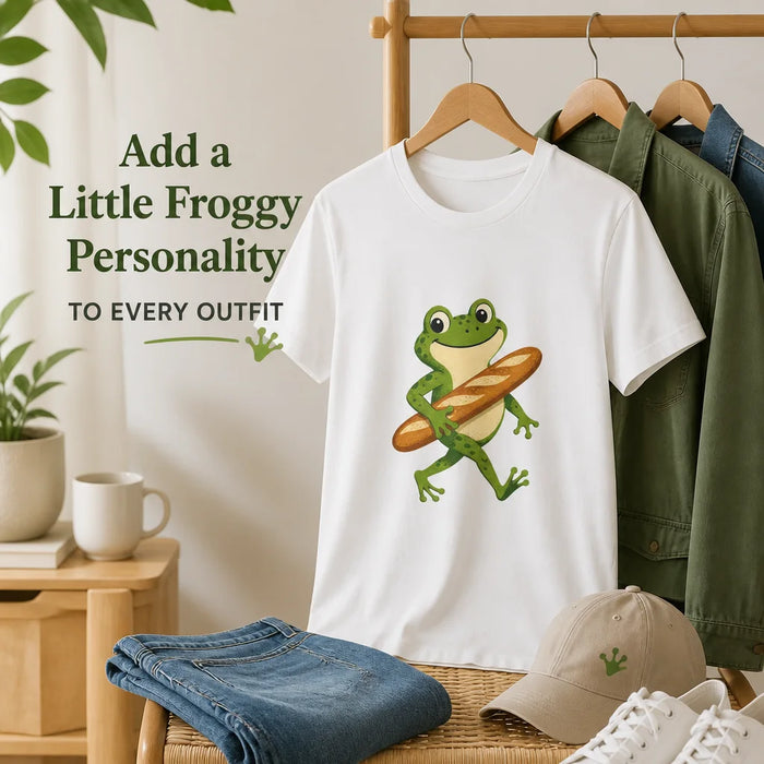 Frog Carrying Baguette T-Shirt Add a Little Froggy Personality to Every Outfit