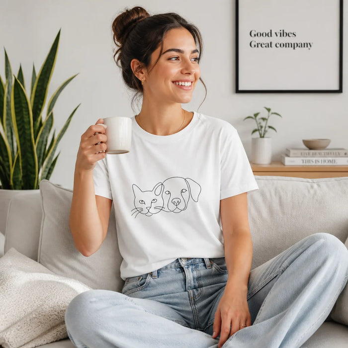Single Line Cat and Dog T-Shirt Wear your love for cats and dogs every day