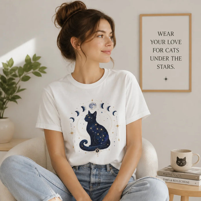 Celestial Zodiac Cat T-Shirt Wear Your Love For Cats Under The Stars