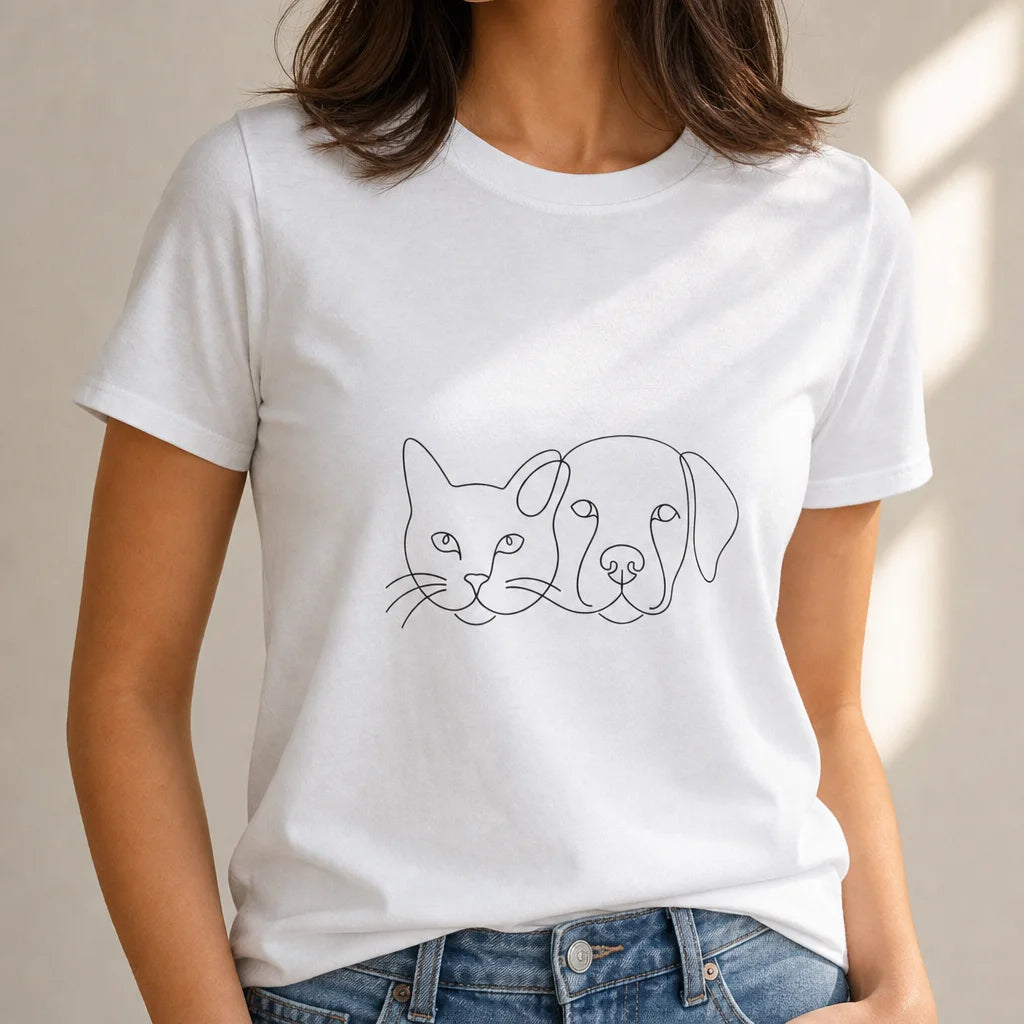 Single Line Cat and Dog T-Shirt — product demo image