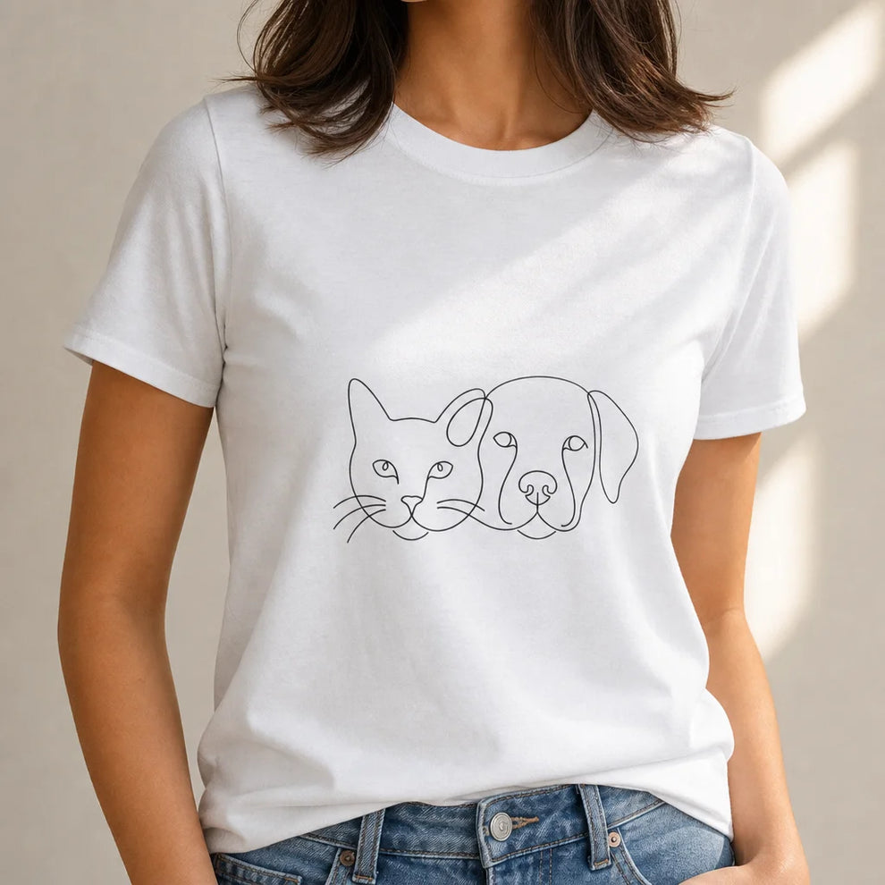 Single Line Cat and Dog T-Shirt — product demo image