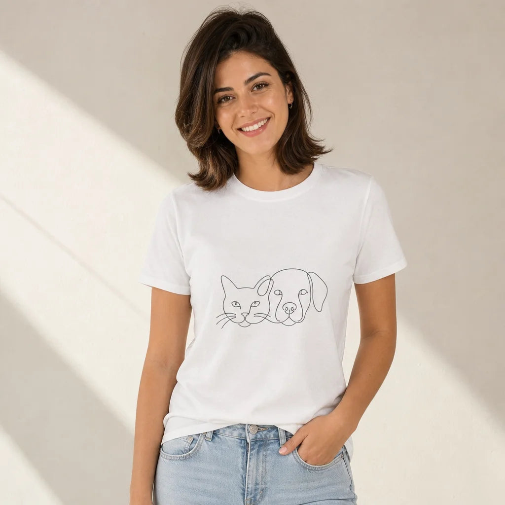 Single Line Cat and Dog T-Shirt — product demo image