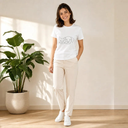 Single Line Cat and Dog T-Shirt — product demo image