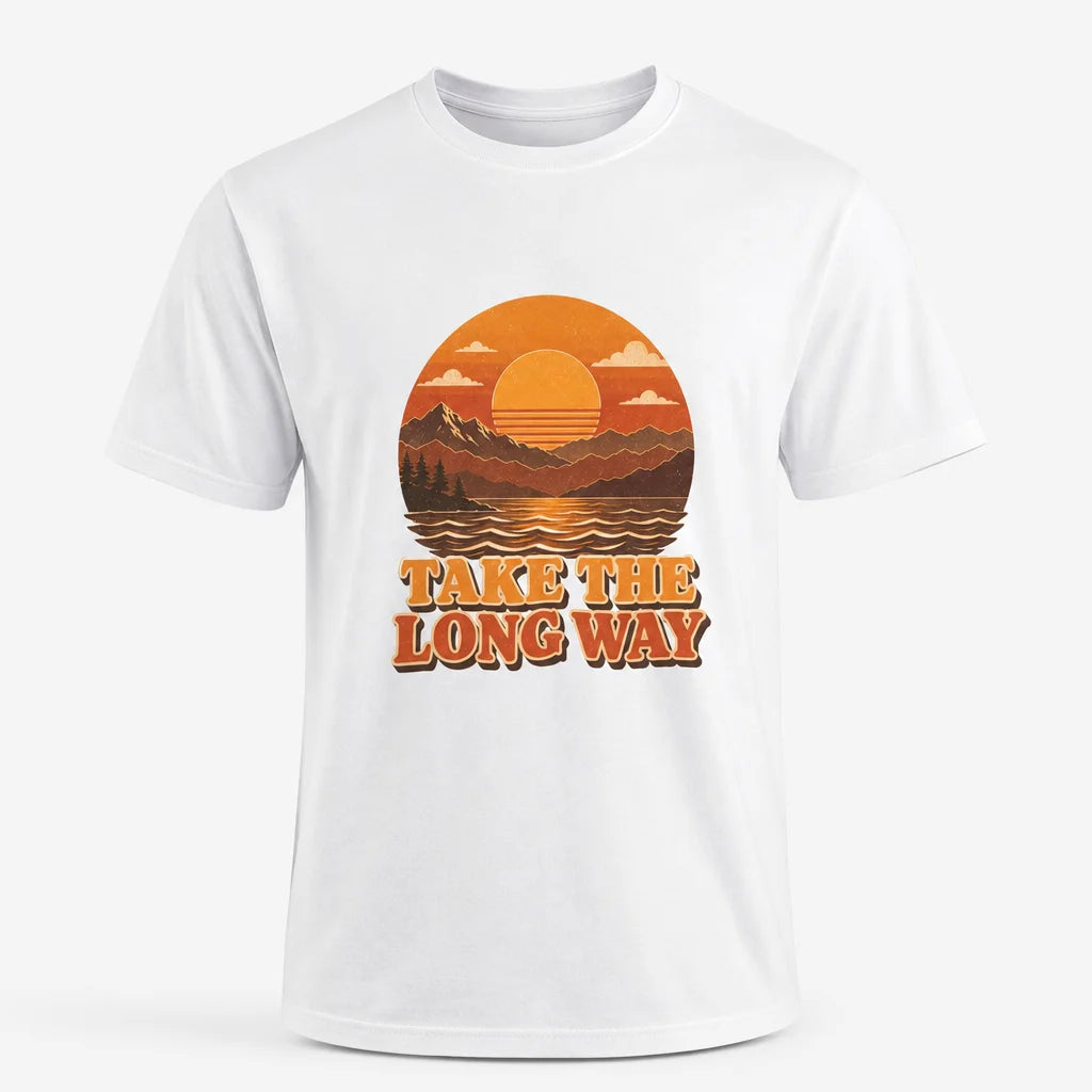 Take the Long Way Retro Sunset T-Shirt — product demo image