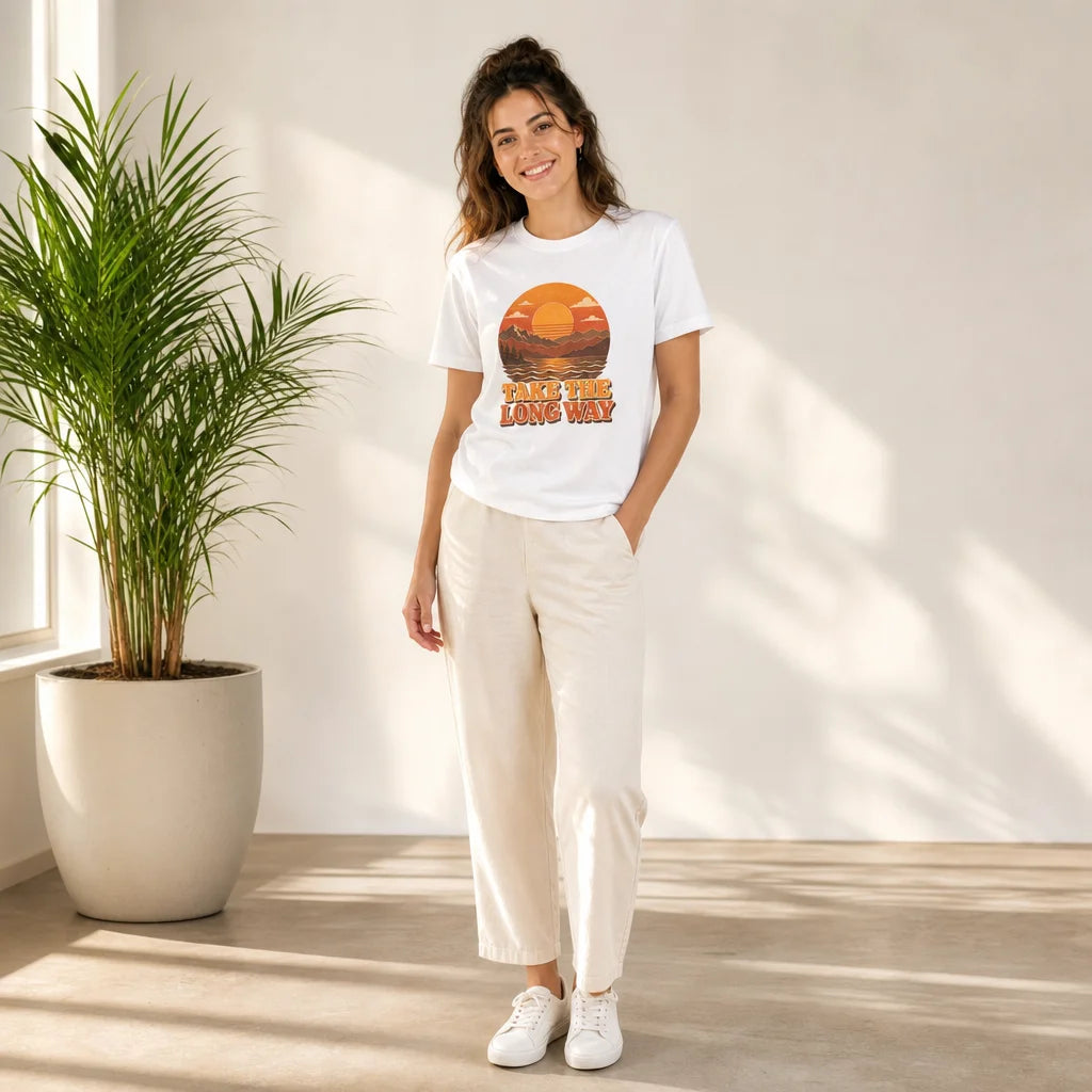 Take the Long Way Retro Sunset T-Shirt — product demo image