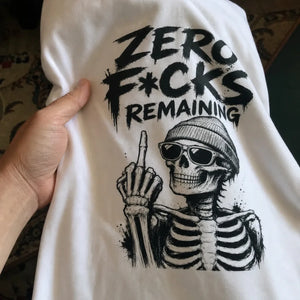 Zero F*cks Remaining Graphic Tee — detail close-up (UGC style)